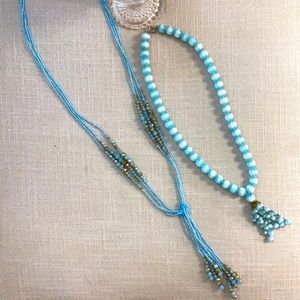 Aquamarine blue bead necklaces bundle